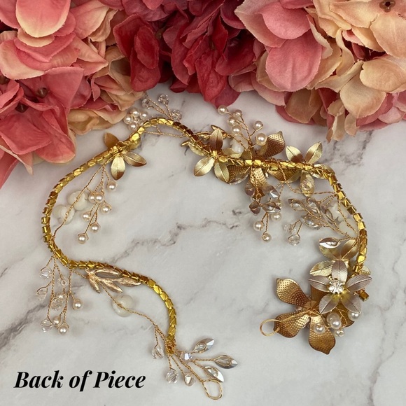 Romantic Rose Gold Flower Crystal Pearl Tiara Headdress - Picture 14 of 16